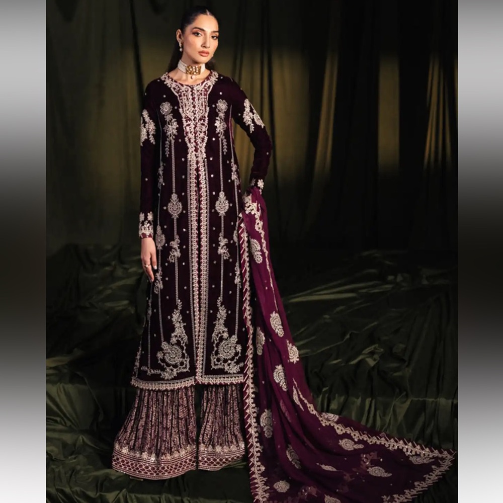 Qalamkar 3 piece velvet set